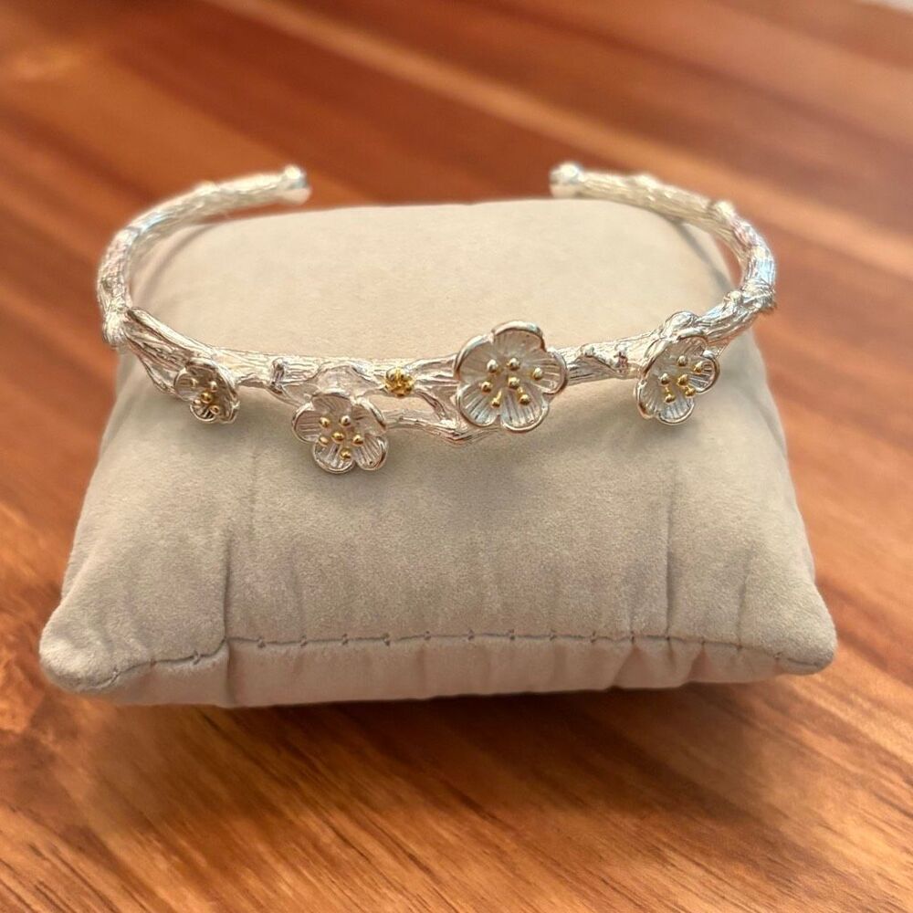 Sterling Silver Floral Vine Cuff | 2 1/2” Inner Diameter